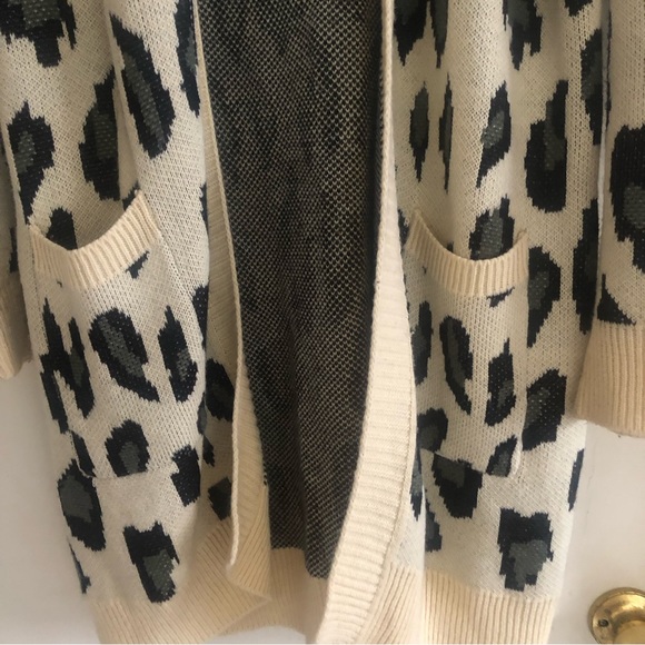 ❤️Animal Print Leopard Long Open Cardigan Duster Pockets One Size - Picture 4 of 5